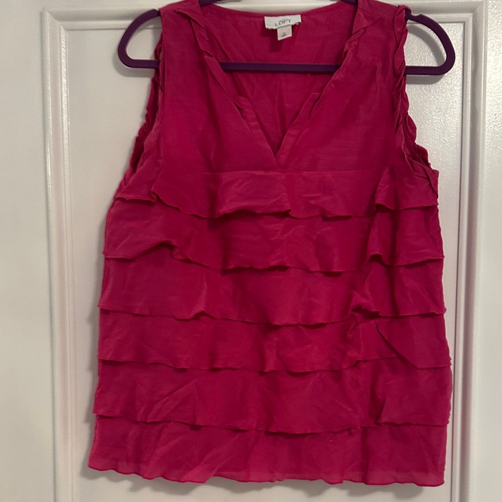 LOFT Tiered Ruffle V-Neck Sleeveless Camisole in Fuchsia Pink